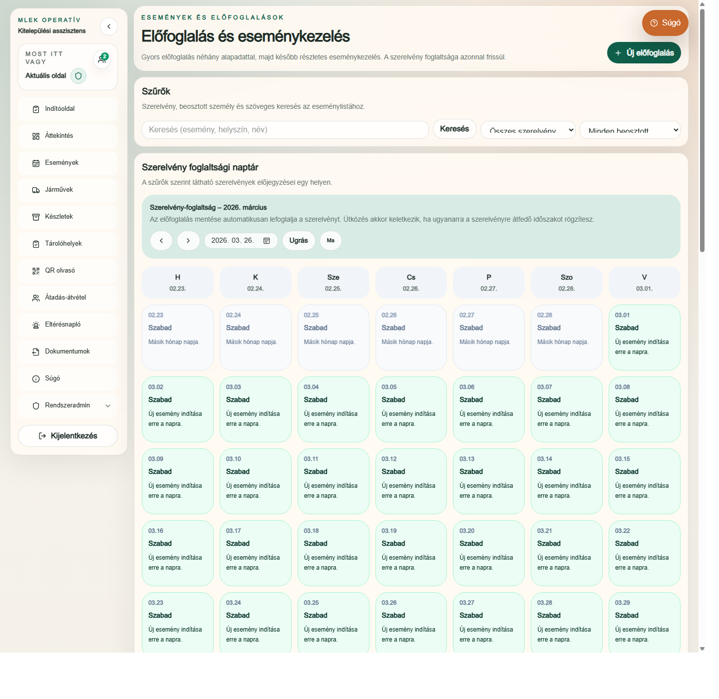 A jelenleg működő fő funkciók